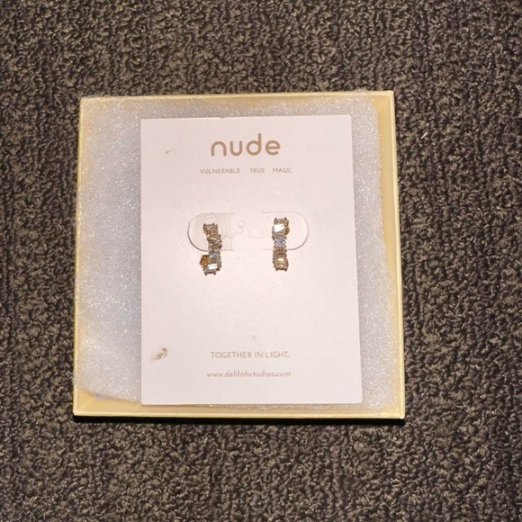 “Nude” brand gold and diamond hoop huggie earrings - Picture 2 of 4